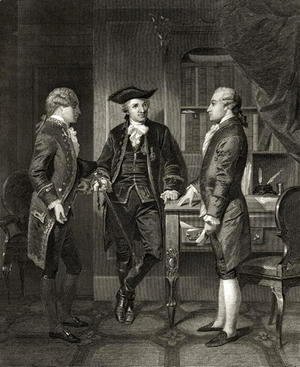 Baron de Kalb (centre) introducing Lafayette to Silas Dean, from 'Life and Times of Washington', Volume I, published 1857